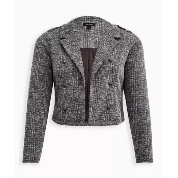 torrid Jackets & Blazers - Torrid Grey Studio Double Knit Crop Military Jacket 1X NWT
